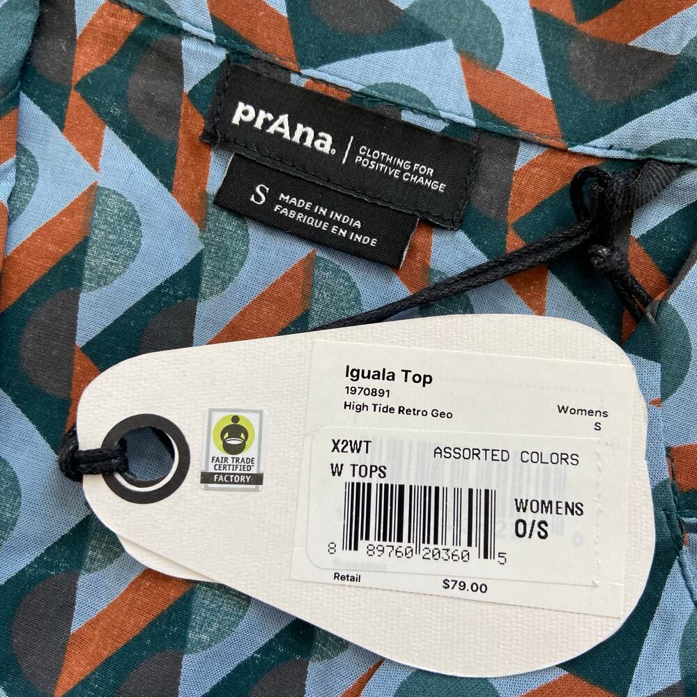 Prana Iguala Top Women's S High Tide Retro Geo Relaxed Fit Button Up Cropped - Picture 5 of 8
